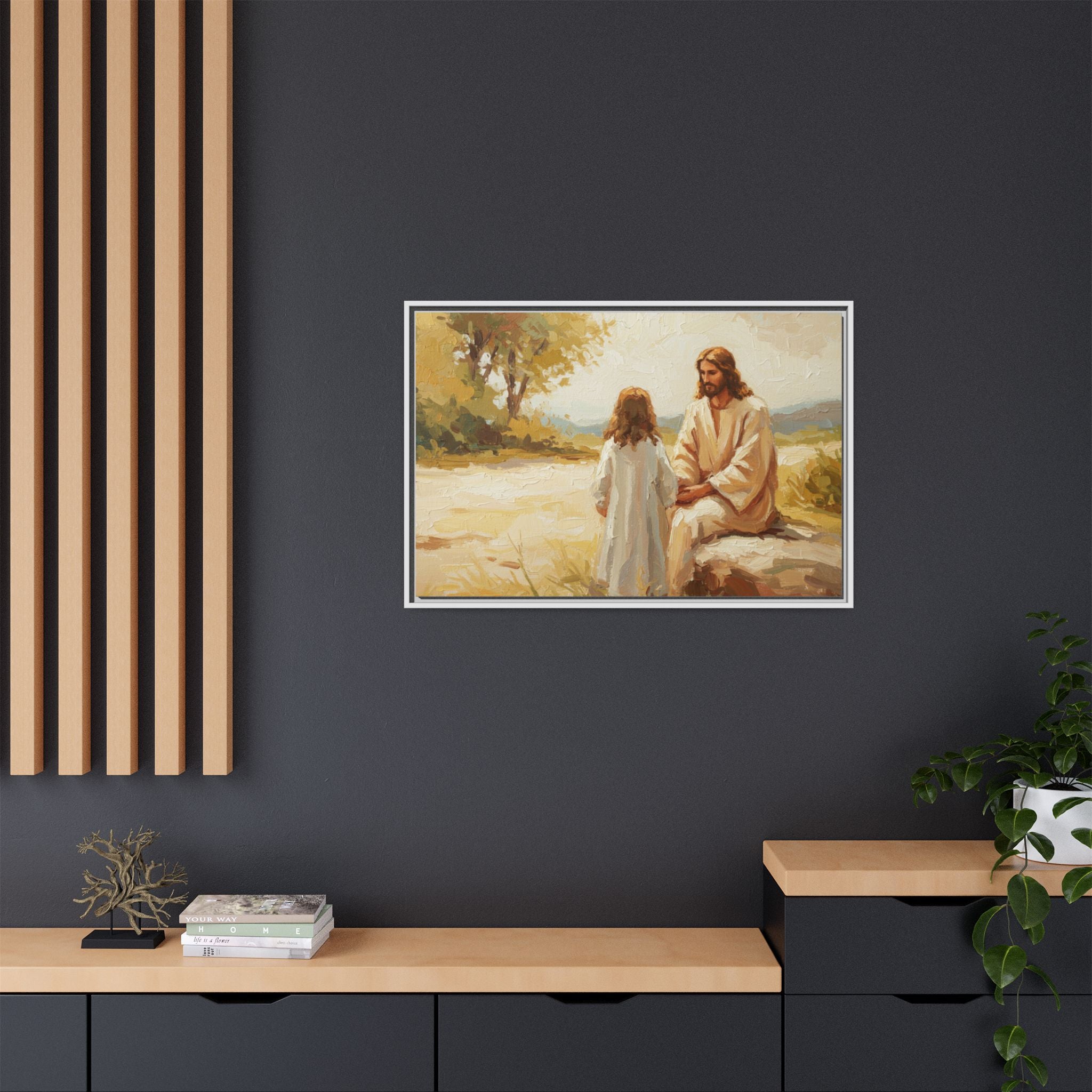 Spiritual Framed Canvas Art, Jesus and Child, Inspirational Home Decor, Religious Gift, Christian Wall Art, Faith Decor
