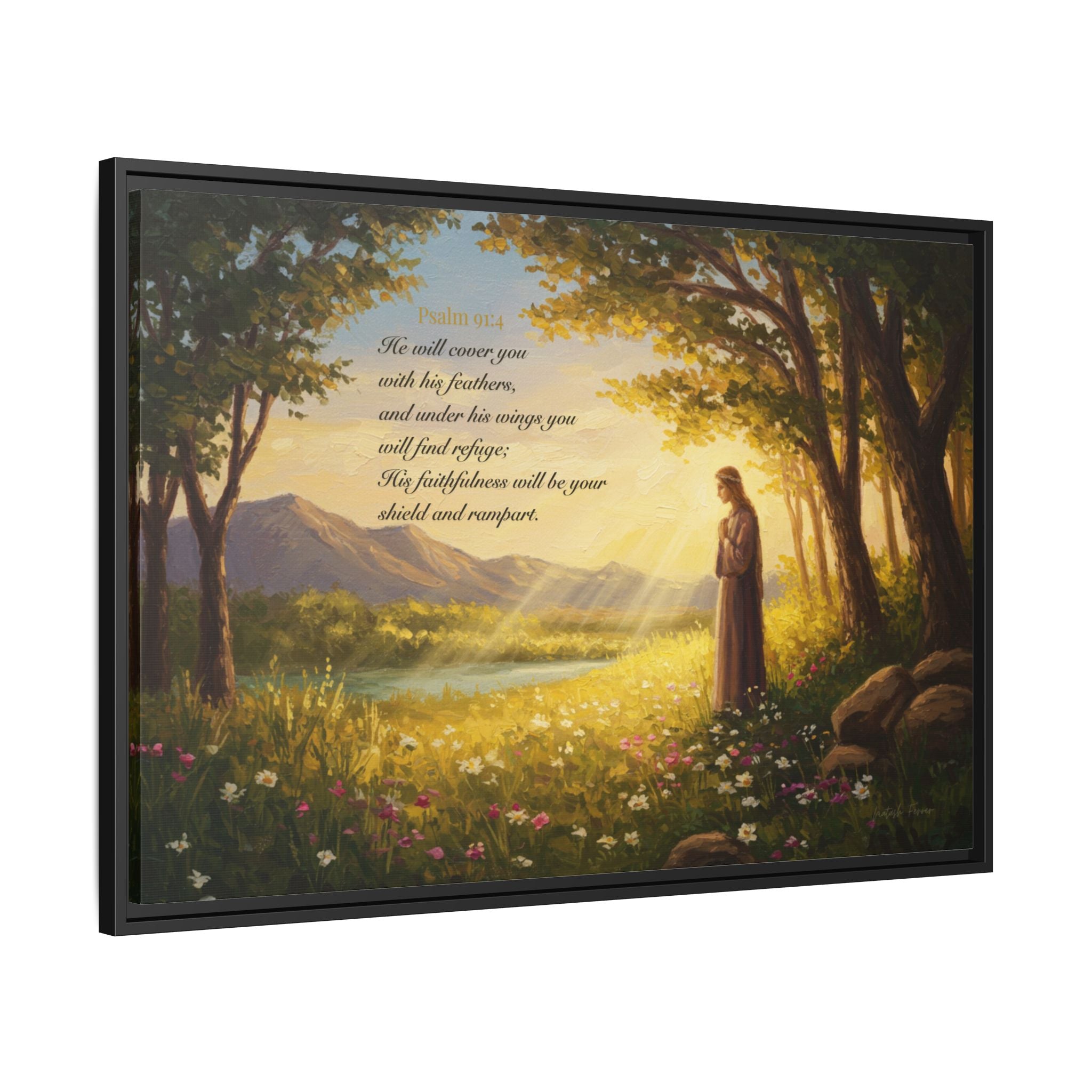 Framed Psalm 91:4 Wall Art, Inspirational Christian Canvas Print, Serenity Home Decor, Religious Gift Idea