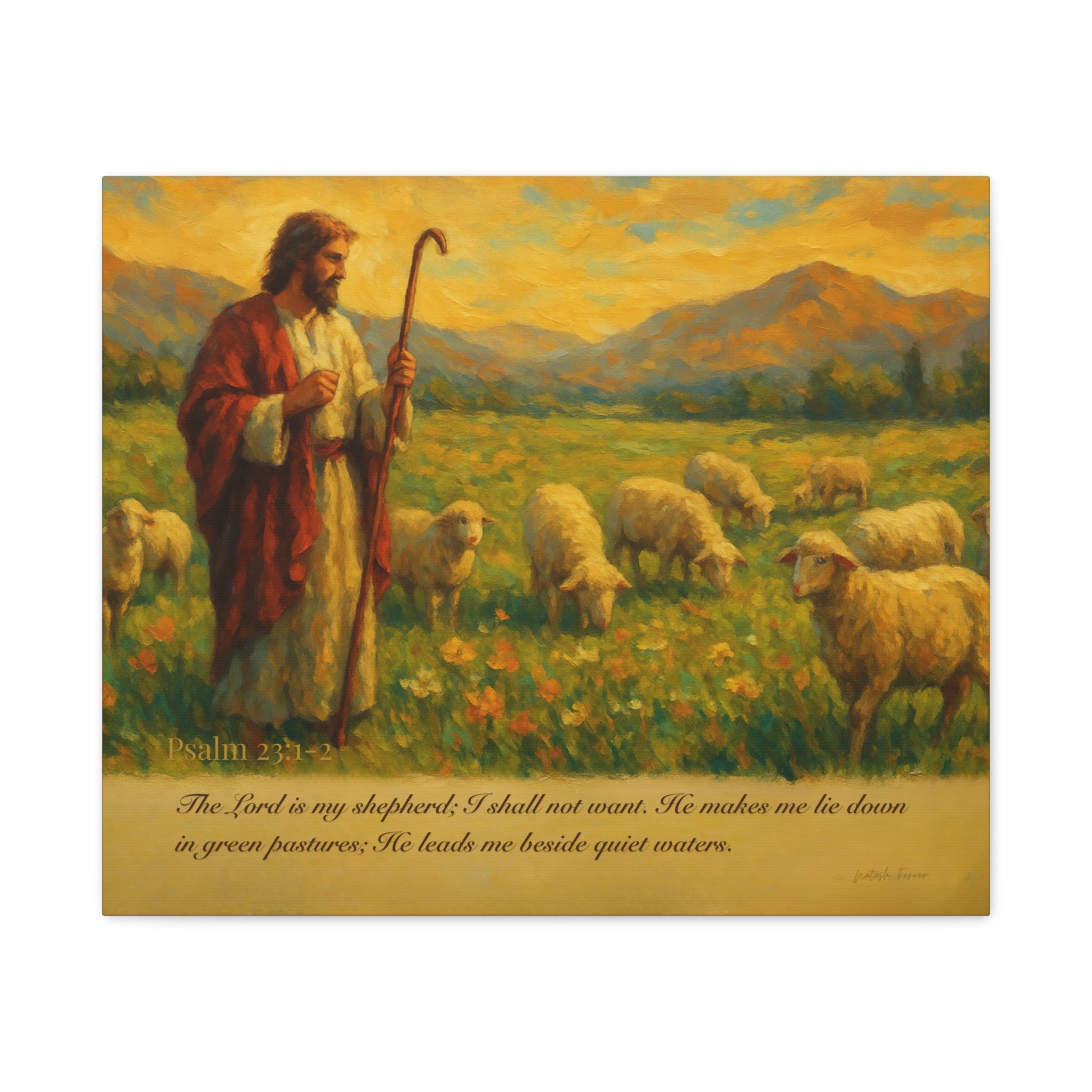 Psalm 23 Matte Canvas Art, Stretched Wall Decor for Home, Inspirational Christian Artwork, Shepherd Painting, Faith-Based Gift
