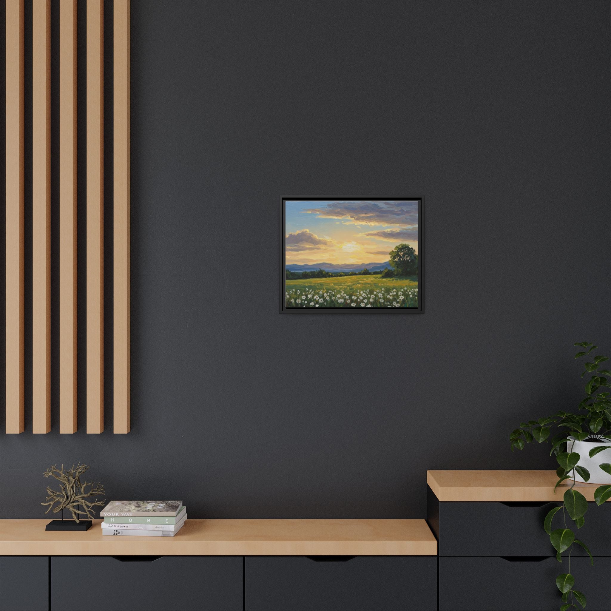 Framed Art Print, Landscape Wall Decor, Nature Artwork, Gift for Home, Floral Canvas, Sunset Scene, Living Room Decor