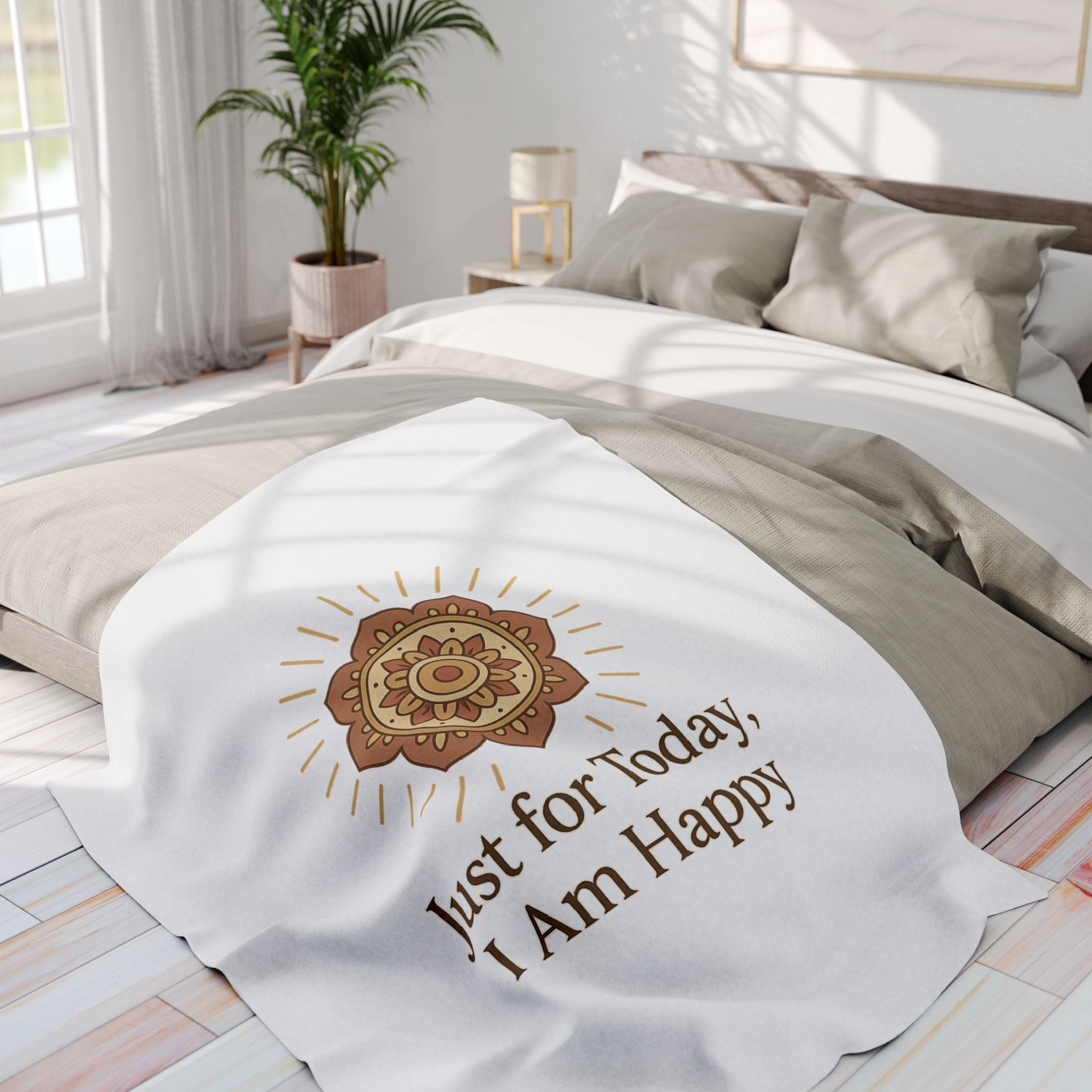 Just for Today, I Am Happy – Inspirational Mindfulness Blanket, Positive Affirmation Fleece Throw for Gratitude, Peace & Self-Care