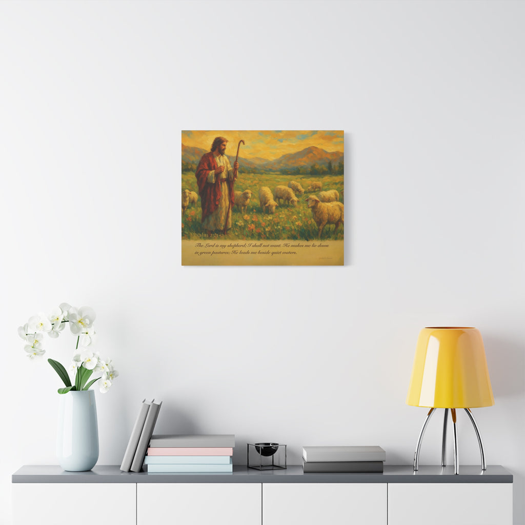 Psalm 23 Matte Canvas Art, Stretched Wall Decor for Home, Inspirational Christian Artwork, Shepherd Painting, Faith-Based Gift