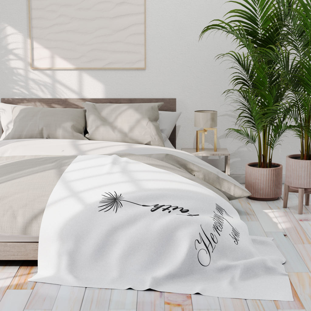 He Restores My Soul – Bible Verse Blanket, Christian Faith Fleece Throw for Peace, Inspiration & Meditation