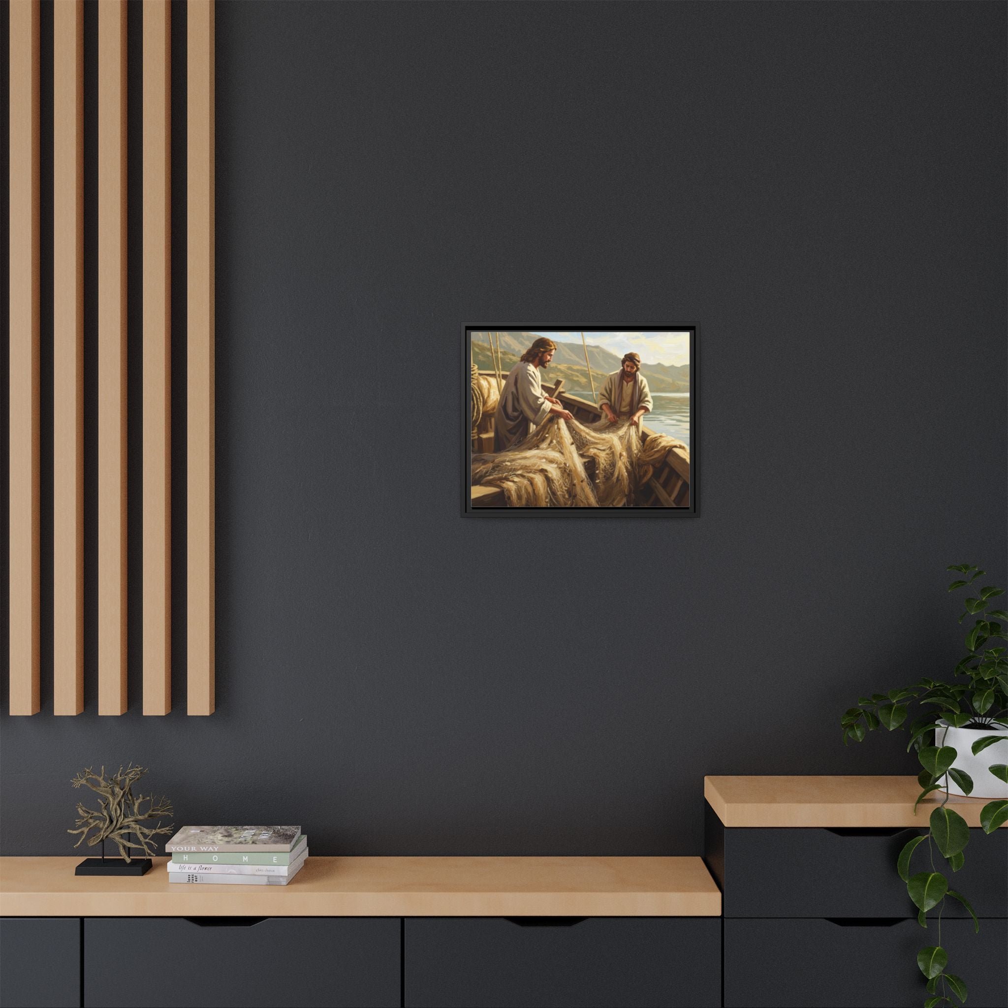 Framed Art Print, Jesus and Fishermen Scene, Spiritual Home Decor, Faith-Based Gift, Religious Wall Art, Christian Art