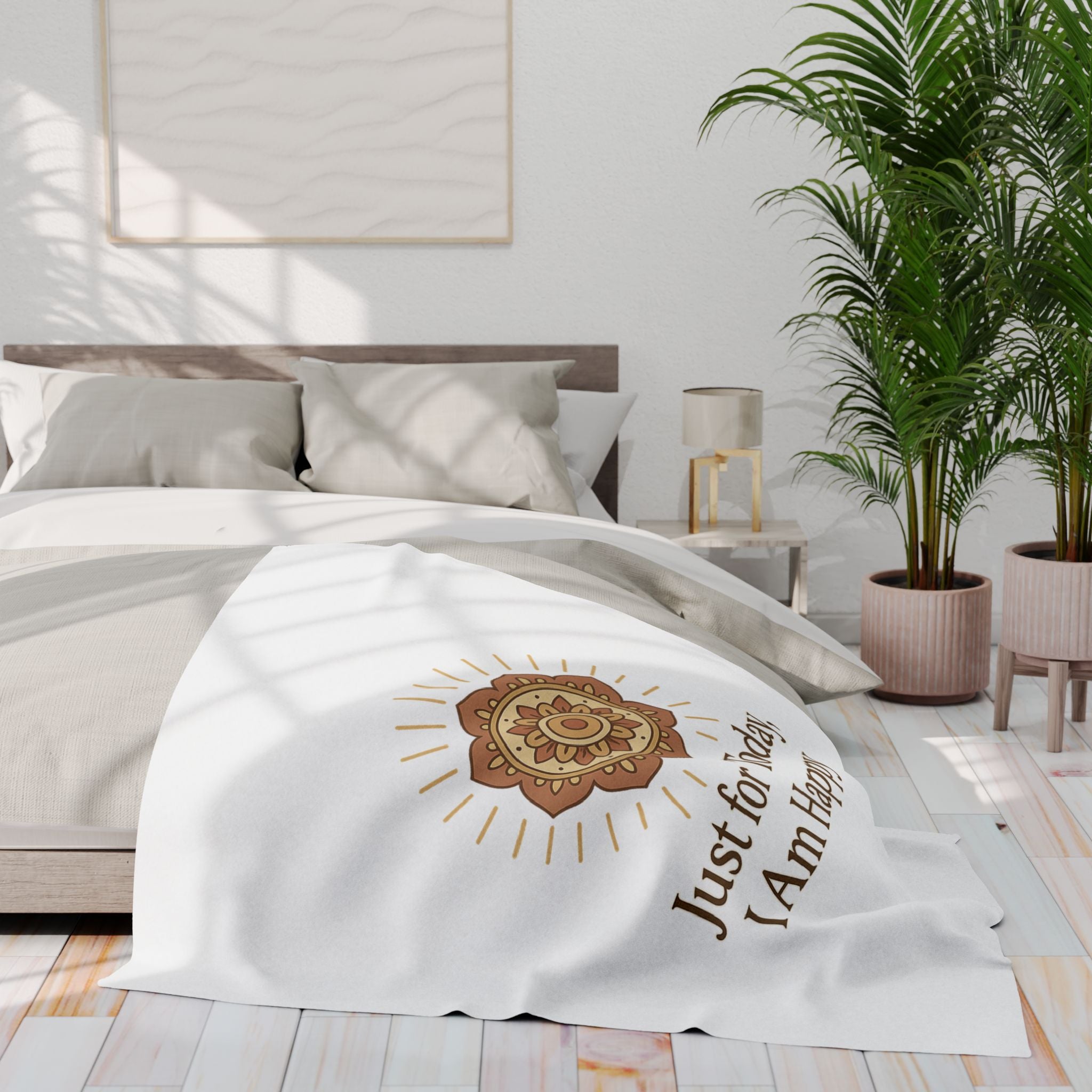 Just for Today, I Am Happy – Inspirational Mindfulness Blanket, Positive Affirmation Fleece Throw for Gratitude, Peace & Self-Care